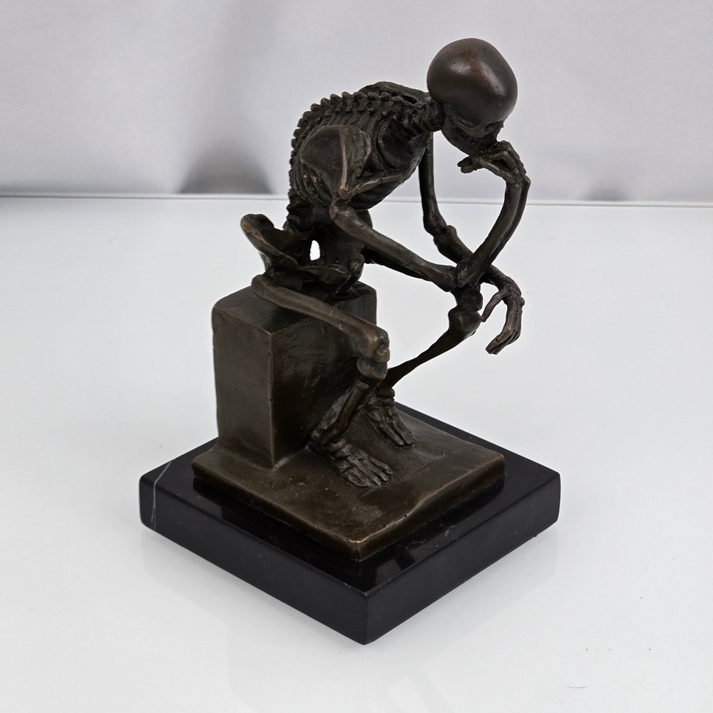 Bronze Thinking Skeleton Statue Rodin Marble J.B Deposee Garanti Paris Milo